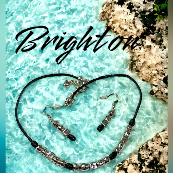 Brighton Jewelry - 2 pc set Brighton necklace & earrings lot black onyx leather